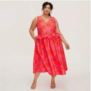 Kate Spade N.Y, Rose Peplum Midi Dress Sz 12 NWT Pink/Red